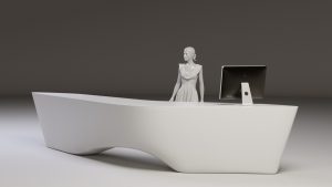 Gforma pateiktas Green Hall 2 recepcijos 3D vizualinis sprendimas užsakovui