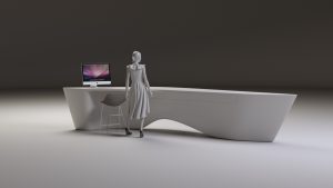 Gforma pateiktas Green Hall 2 recepcijos 3D vizualinis sprendimas užsakovui